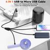 Herfair Micro USB Splitter USB Charging USB Micro Wire Lead Type A Male To 4 Micro USB Male Adapter Cable for Data Cable, 4-in-1 Multi-Micro Cord,