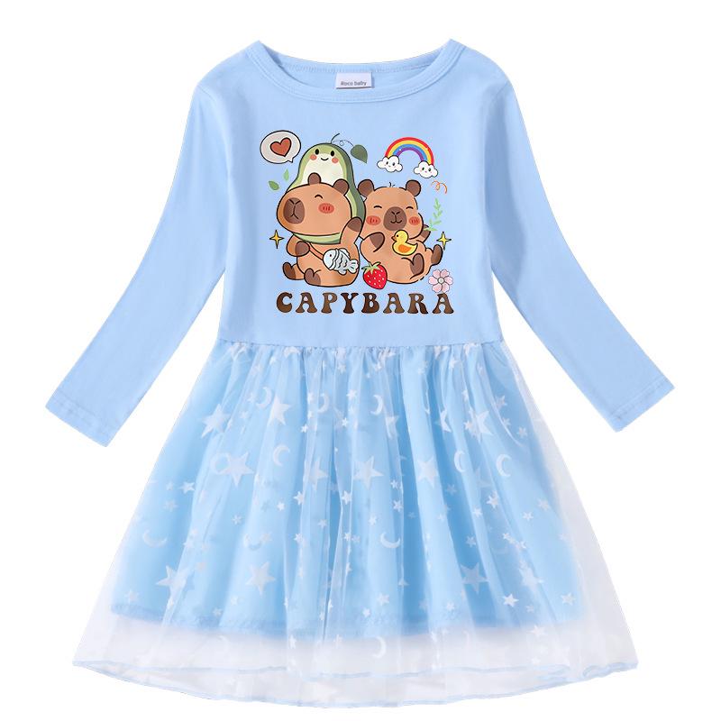 Korean Style Girls' Princess Dress with Rainbow Sequins, Mesh Pleats, and Stars - Short and Long Sleeve Options for Spring, Summer, and Autumn.