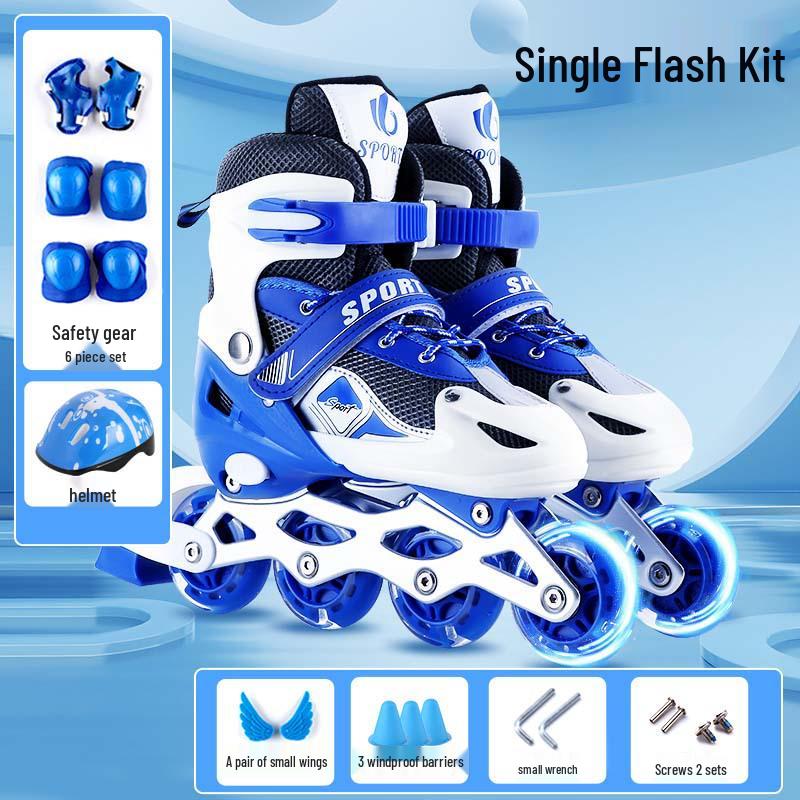 Adjustable Children's Inline Roller Skates Set with PVC Flash Wheels, Helmet, and Protective Gear