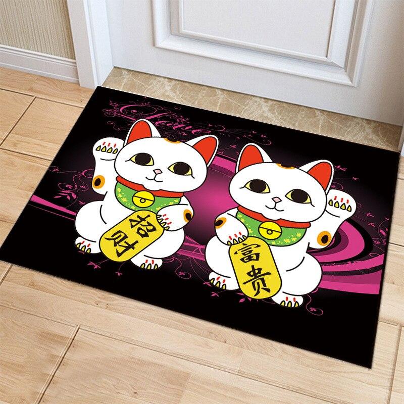 Fortune Cat Floor Mat Living Room Carpet Decor Kitchen Bedroom Doormat  Footpad