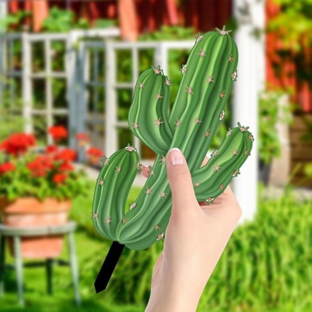 Cactus Garden Stake Acrylic Cactus Yard Art Outdoor Cactus Statue Sculpture Ornament for Garden Lawn Ground Yard Decorations