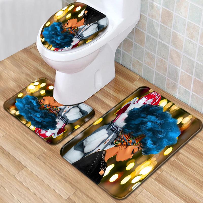 African Women'S Bathroom Floor Mat Three-Piece Bathroom Carpet Toilet Mat Set Doormat Bathroom Non-Slip Mat