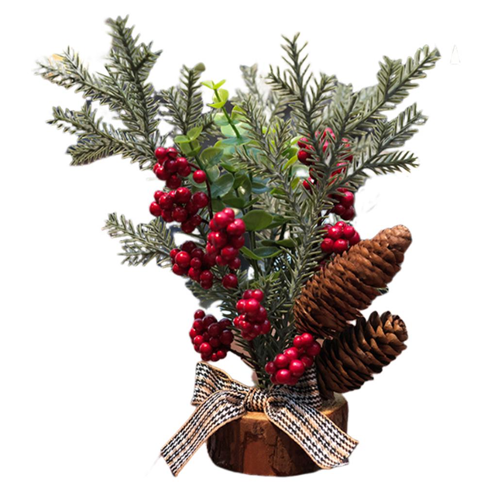 Desktop Small Christmas Tree Ornaments with Wooden Base Mini Xmas Tree Decorations for Home New Year Table Centerpieces