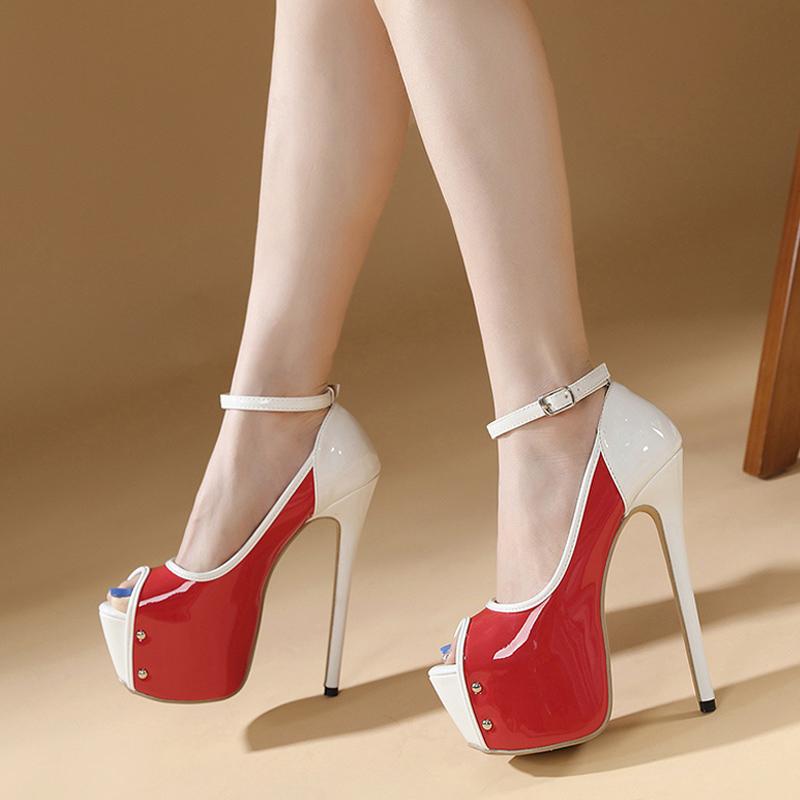 Sexy Peep Toe Party Club Strip Pole Dance Ultra High Heels Platform Pumps Fashion Stiletto Wedding Banquet Shoes Women Red