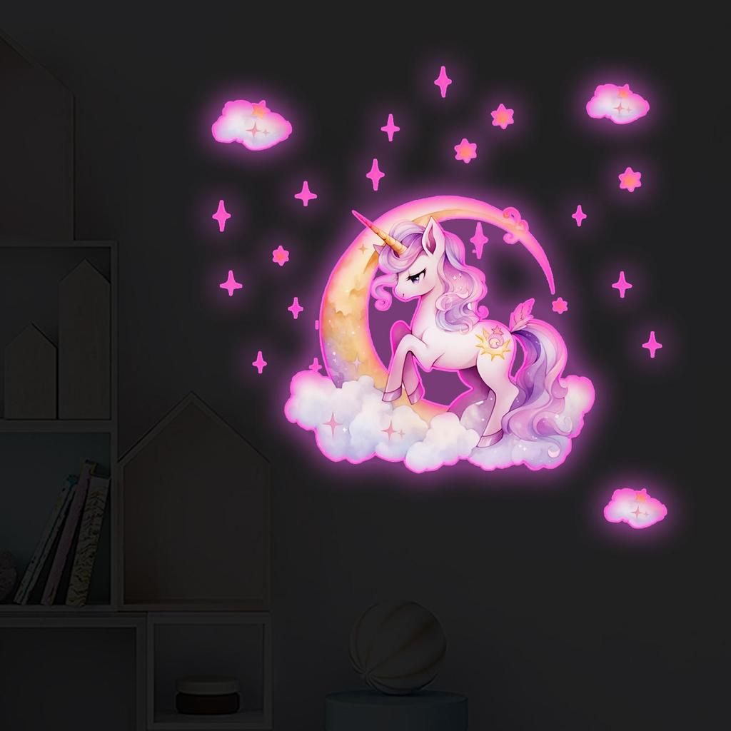 Luminous Pink Unicorn Cloud Star Room Decal Stickers