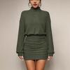 Women's Turtleneck Long Sleeve Ribbed Knit Bodycon Mini Dress Casual Sweater Dress