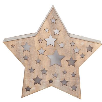 Wooden Christmas Star with 10 LEDs, 24 Cm, Battery-Operated, Indoor Use