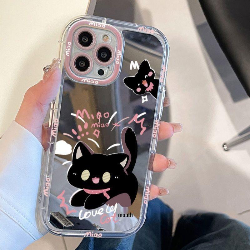

Cute Cat Phone Case: Compatible with Apple Promax, Pro, and 12-16 Models, with Mirror Surface and Protective Cover iPhone 15 Pro Max