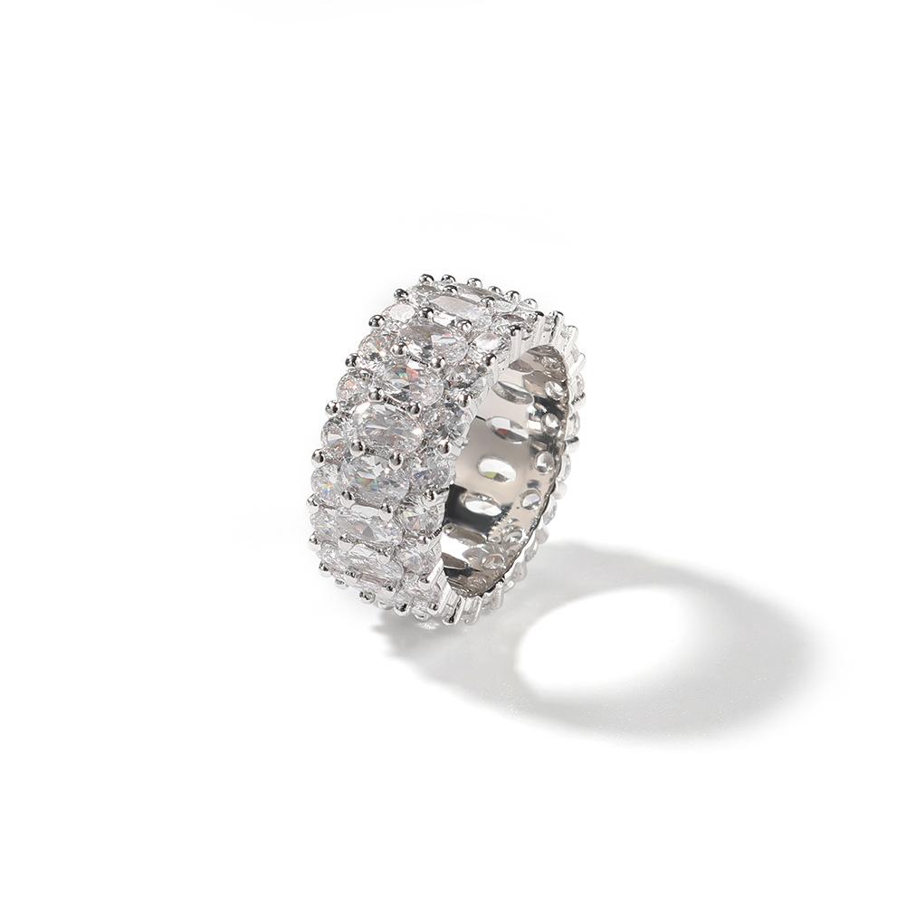 Gu Meng pink oval ring copper inlaid zircon couple simple personalized ring