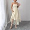 European and American style small wrinkle chrysanthemum printing mesh yarn, tube top sling, French retro medium and long dress
