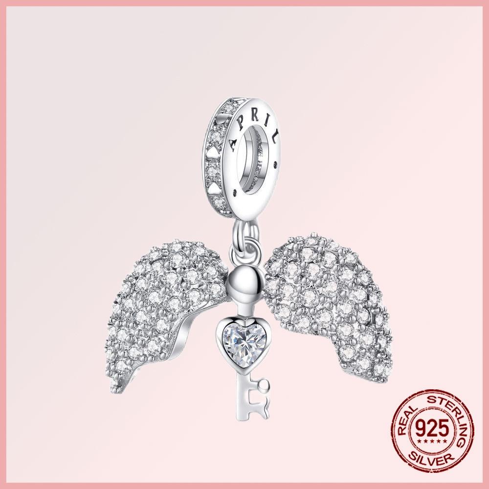 Sparkling Pavé Angel Wings Copper Dangle Charms Fit Original Bracelet Beads Jewelry Gift Diy