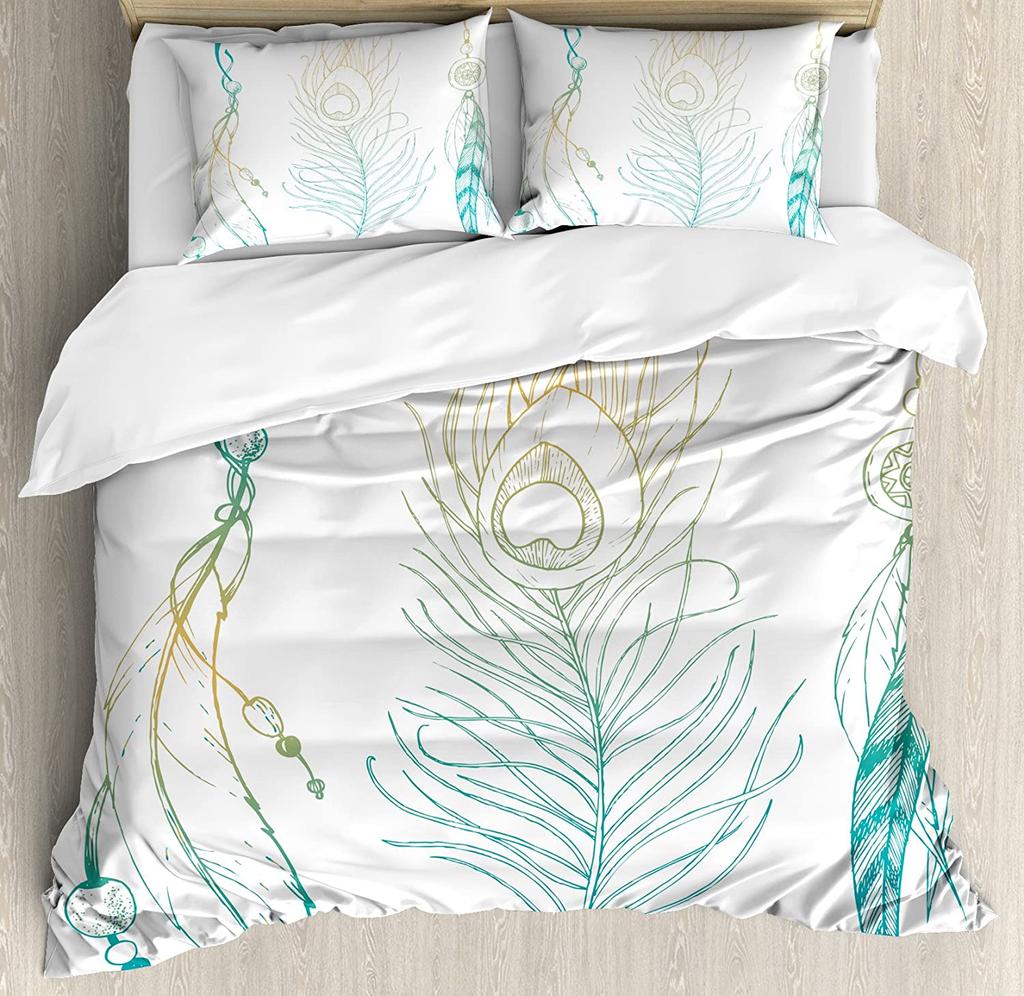 Peacock Bedding Set Peacock Tail Feathers Tropical Exotic A 3pcs Duvet Cover Set Bed Set Quilt Cover Pillow Case Comforter Cover