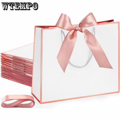 8pcs Elegant Gift Bag with Ribbon Bow and Handles Paper Thank You Gift Bags Gift Wrap Bags Wedding Bridesmaid Party Anniversary Birthday Housewarming