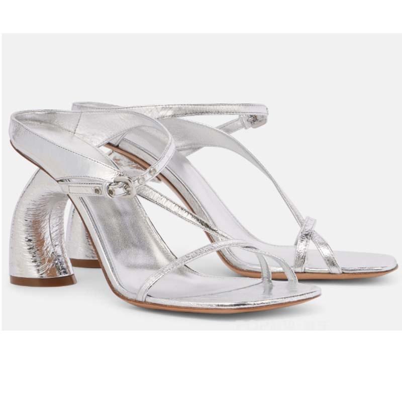 Leather Sandals, High-heeled Shoes with Buckles, Square-toed Sandals