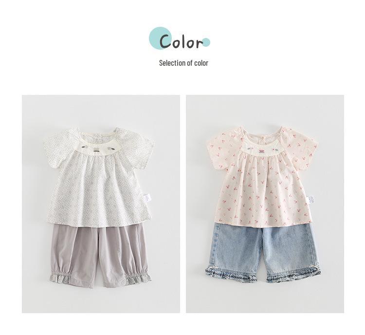 Korean Style Girls' Summer Two-Piece Set: Cute Printed T-shirt & Casual Pants for 1-Year-Olds