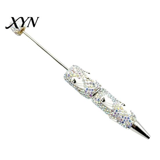 Rhinestone Writing Pen Beadable Pen, Glitter Plastic Beaded Halloween Pumpkin Ghost Skull DIY Set Gel Ink for Craft Making, School Office Supplies