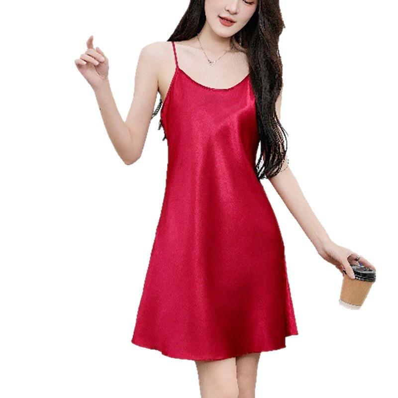 Lady Sleep Dress Silklike Satin Camisole Nightgown For Comfortable Lounge And Sleep