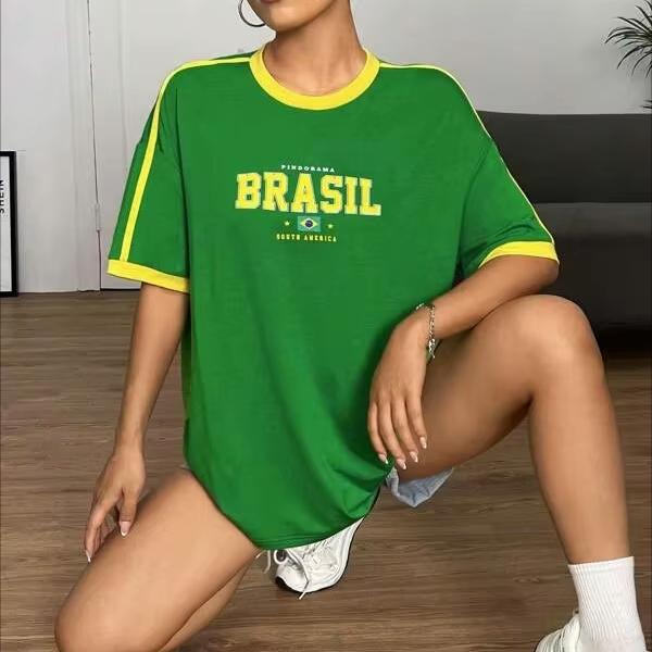 Letnia Koszulka Damska Brazylski Nadruk Estetyczne Krótkie Topki Retro Streetwear Moda Krótki Rękaw Gotycki Harajuku T-shirt Szykowne Ubrania
