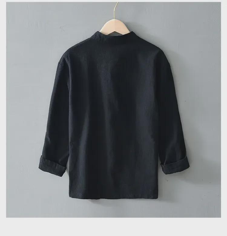 Men's Chinese Buttoned Cotton-Linen Shirt Jacket: Casual Tang Suit, Loose Ancient-Style Hanfu, Large Size, Middle-Aged Top