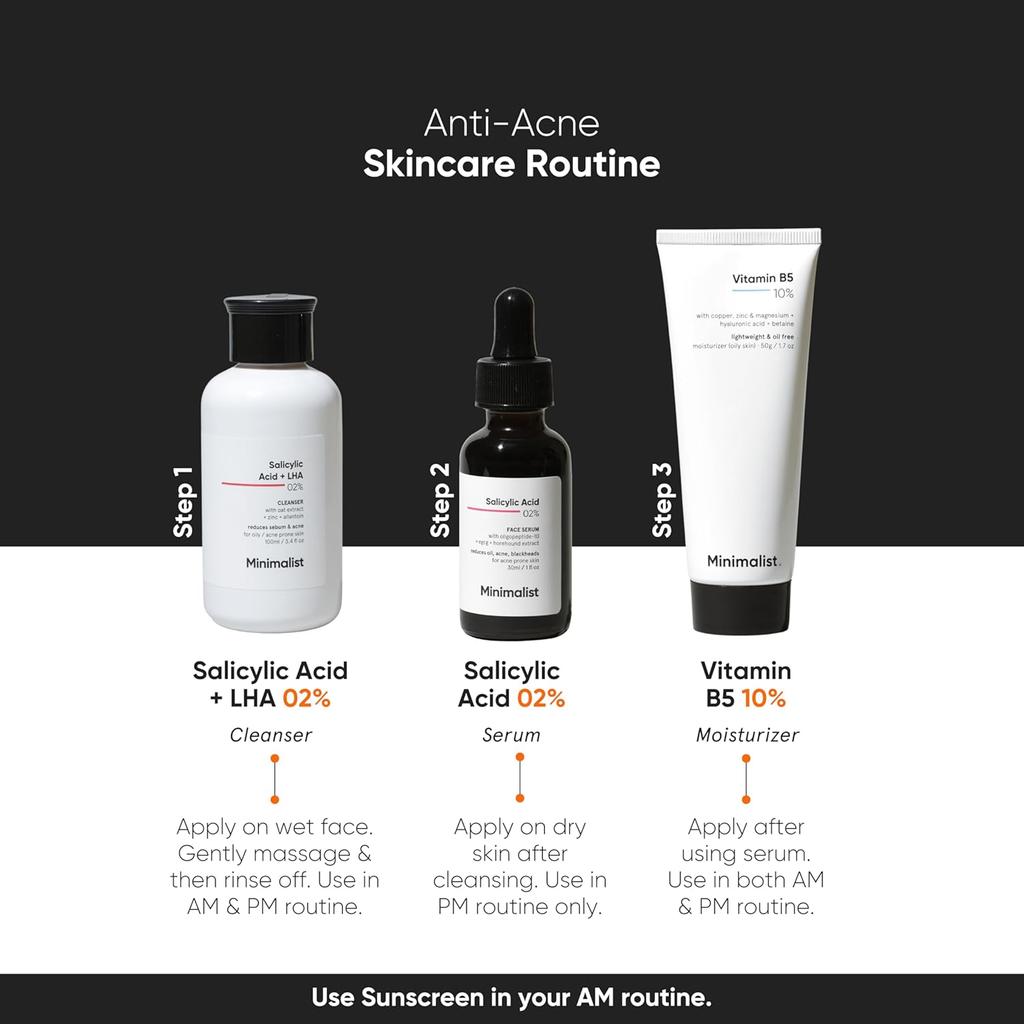 Minimalist Anti-Acne Face Serum 2% Salicylic Acid | Clears Blackheads, Reduces Oil & Bumpy Texture | BHA Exfoliant For All Skin Types | 30ml