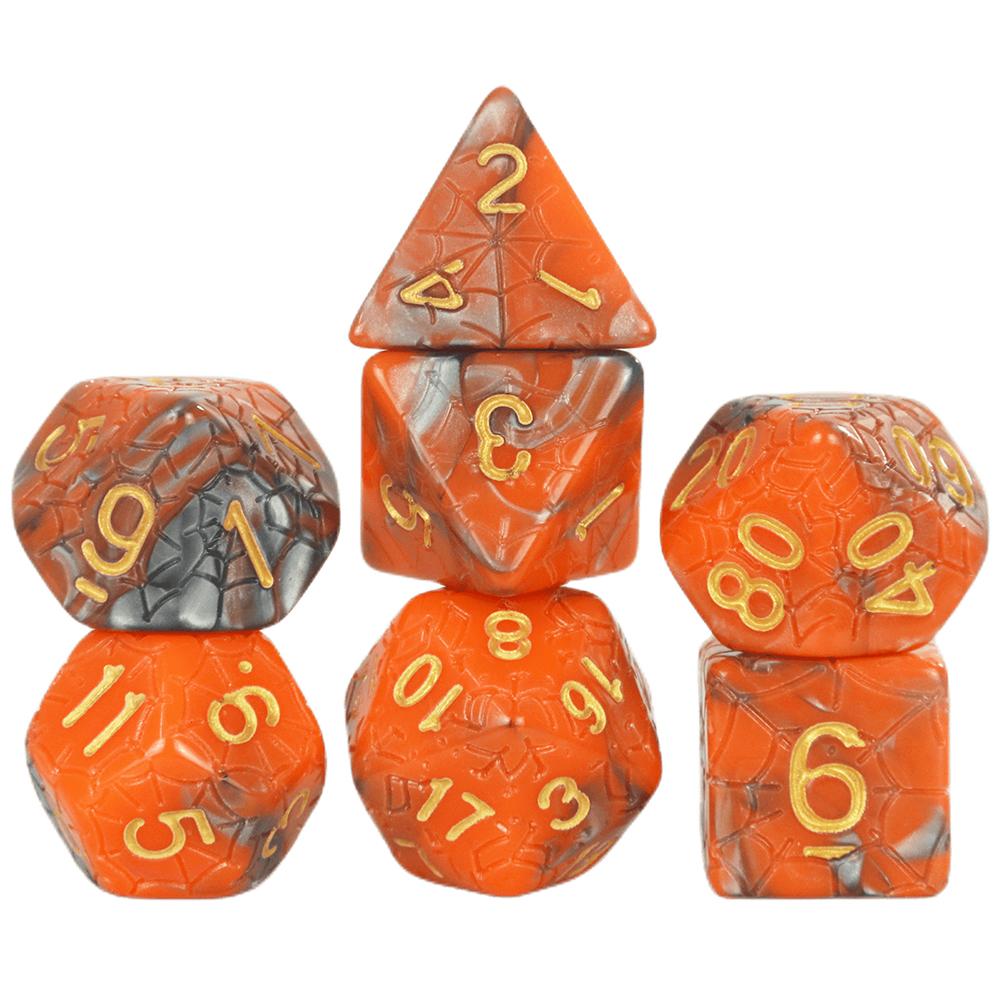 Mixing Color Dice DND 7pcs Polyhedral Dice Set with Engraving Spider Web Effect for DND RPG Magic Gathering Table Game D&D Dice