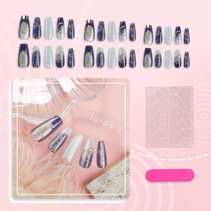 30-piece set of handmade gold-inlaid cat-eye press-on nails, salon exclusive, internet-famous high-quality false nail tips.