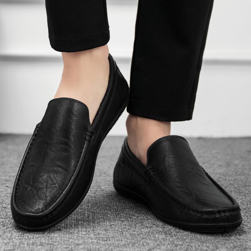 2025 Leather Loafers Men Casual Shoes Classic Man Moccasins Luxury Designer Flats Slip On Black Mens Driving Shoes
