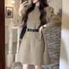 Plus Size Women's Korean Style Fashion Knit Dress Winter Autumn Design Sense Waist-Cinching Base Layer Skirt Trendy