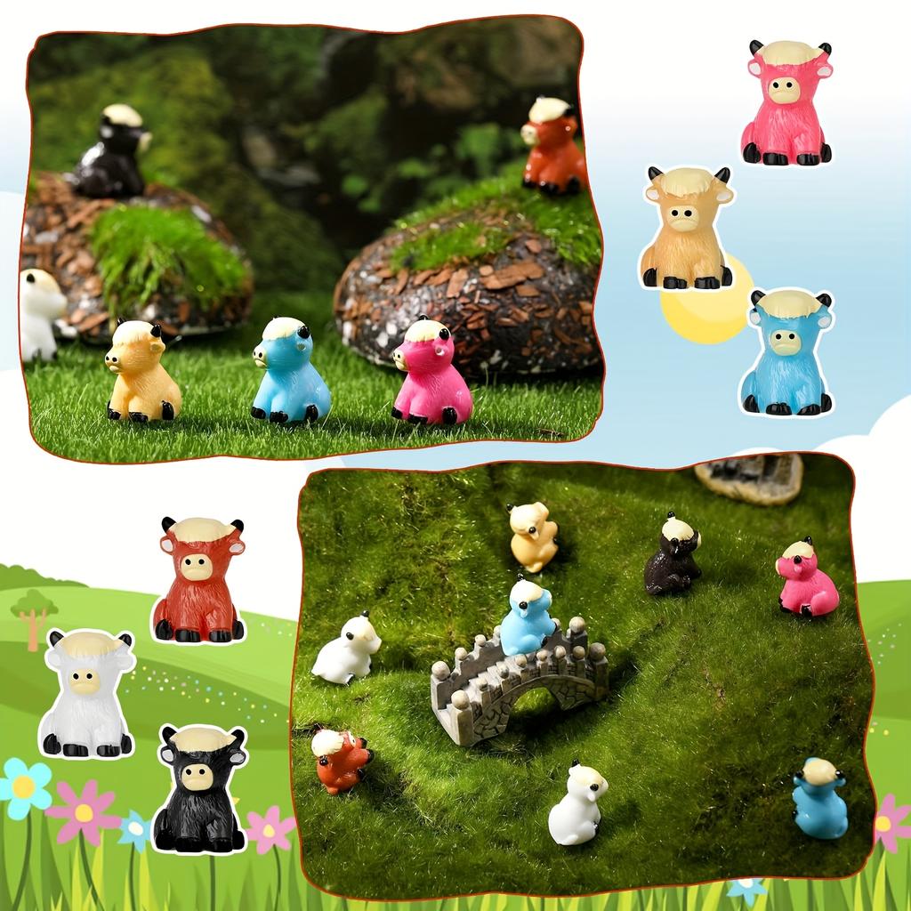 50/30 ks Roztomilých Mini Figurinek Krávy ze Skotské Vysočiny Roztomilé Živicové Zvířecí Sošky Pro DIY Řemesla Domeček pro Panenky Zahrada Pro Dekoraci Místnosti