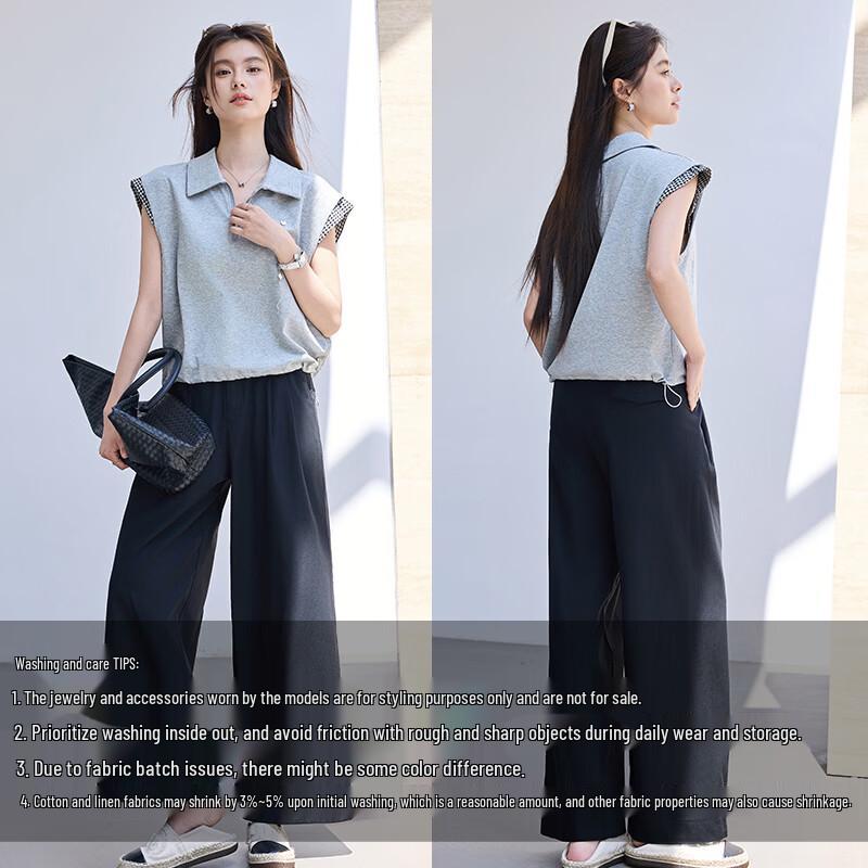 VICTORIA&VERA Women's Commuter Lapel Gingham T-Shirt