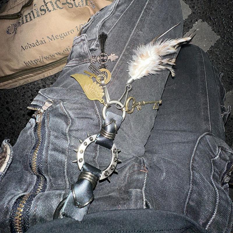 Gothic Wing Cross Keychain Bag Charms Luxury Keychain For Bags Feather Pants Hanging Bag Pendant Keyring Bag Charm Accessories