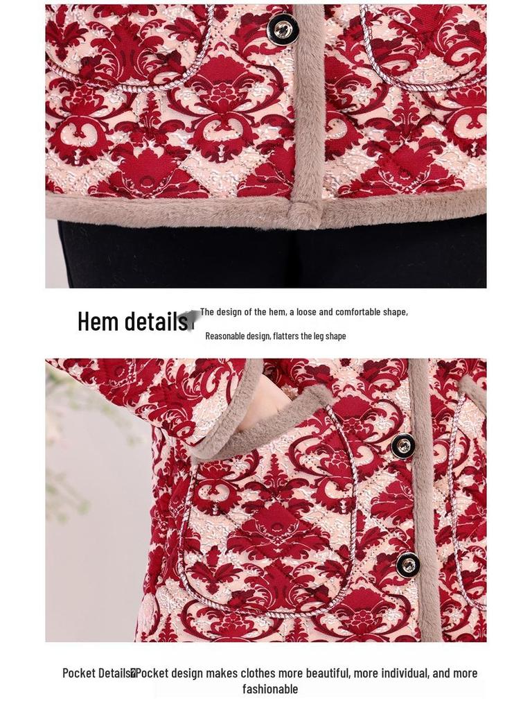 Stylish Winter Jacket for Middle-Aged & Elderly Women, Loose Fit, Fleece-Lined, Thick, Warm Cotton Padding.
