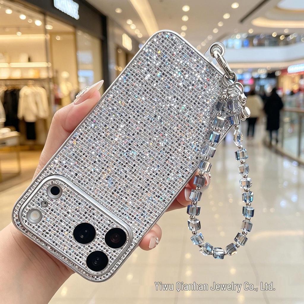 Chic Square Crystal Beaded Phone and Handbag Chain Keychain Pendant