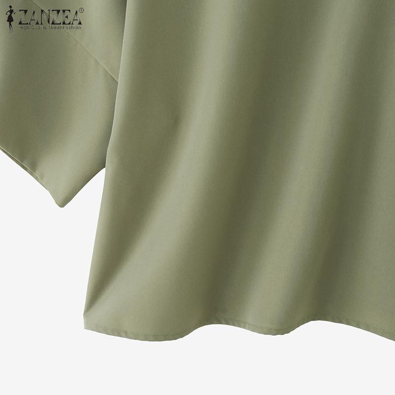 ZANZEA Womens Casual Stand Collar Loose Summer Half Sleeve Blouse