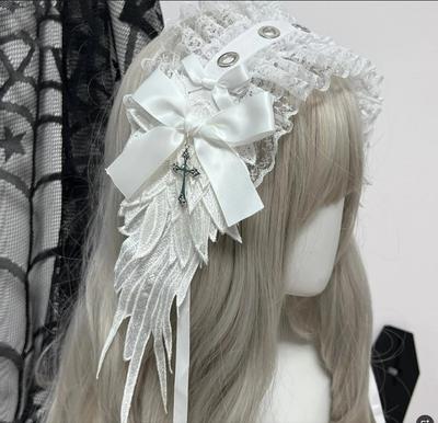 Dames Harajuku Steampunk Y2K Vleugel Hoofddeksel Strik Haarband Lolita Gothic Donkere Engel Hoofddeksel en Haaraccessoires