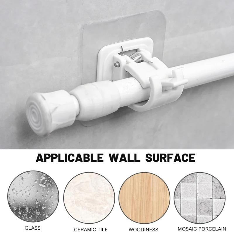Curtain Rod Holder Hooks Adjustable Self Adhesive Holder Clamp Rotatable Rail Bracket Hook Rod Bracket for Home Kitchen Bathroom