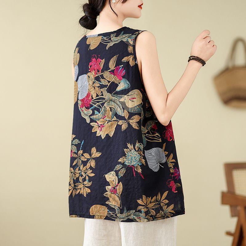 Mode Bedrucktes Neues Lockeres Camisole Basis Dünn Ärmellos Lässig Retro All-Match Oberteil