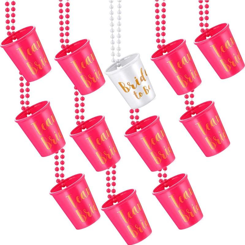 12 Pack Single Party Plastic Small Wine Glass White Bride To Be Rose Red Team Bride Pearl Chain Cup Plastic One Size Fits All