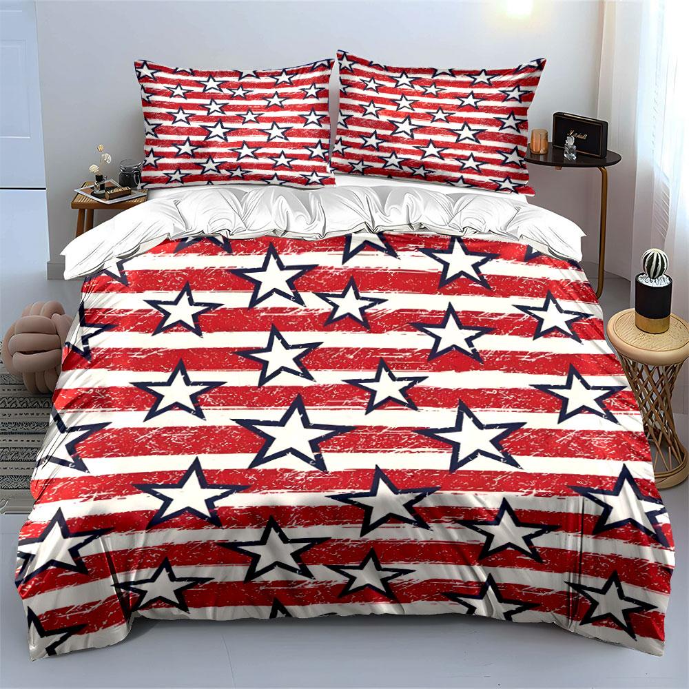 Patriotic Stars Stripes Three-Piece Set  Kid'S And Adults' Bedroom Decor, Exquisite Three-Piece Bedding Set Gift