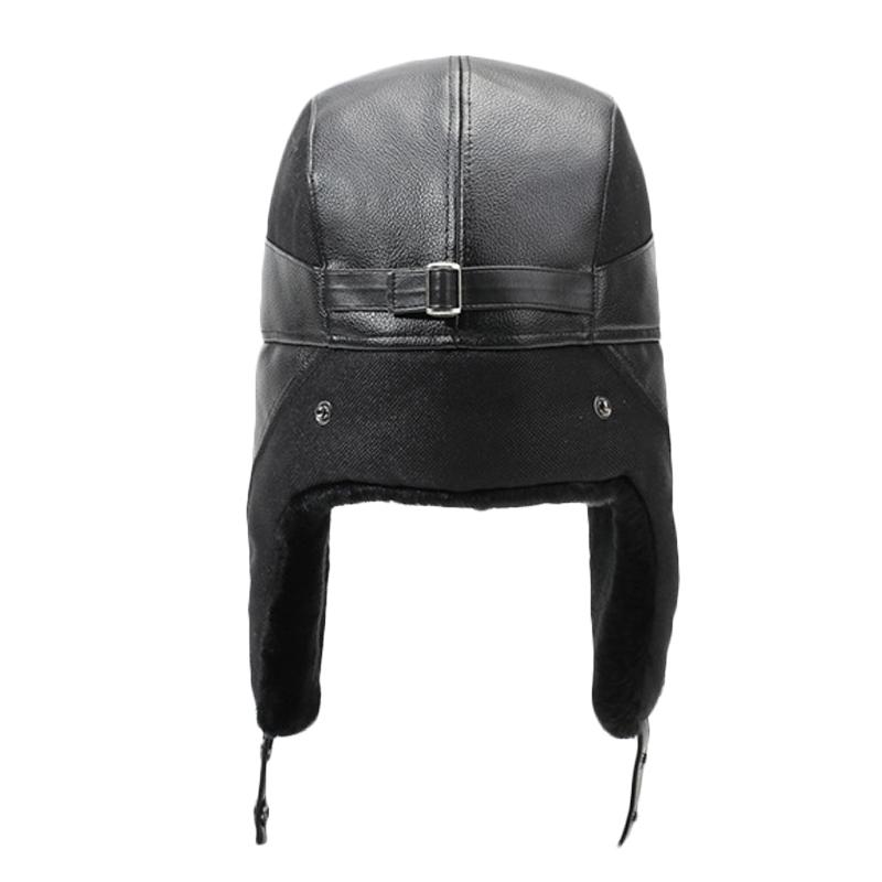 Winter PU Hat Bomber Hat Men's Outdoor Windproof Cold-Proof Ski Hat Thick Fleece Warm Cotton Hat