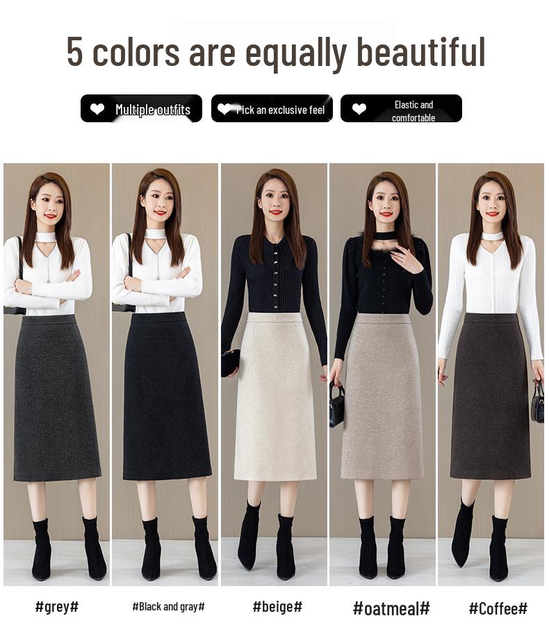 Woolen High-Waist A-line Midi Skirt for Women - Spring/Autumn 2025 Collection