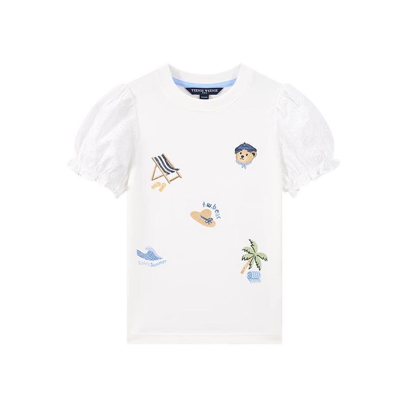 

Teenie Weenie Kids Girls Printed Lace Puff Short Sleeve Cotton T-Shirt