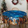 Retro Country Farmhouse Christmas Scene Printed Tablecloth for New Year Party, Merry Christmas Themed