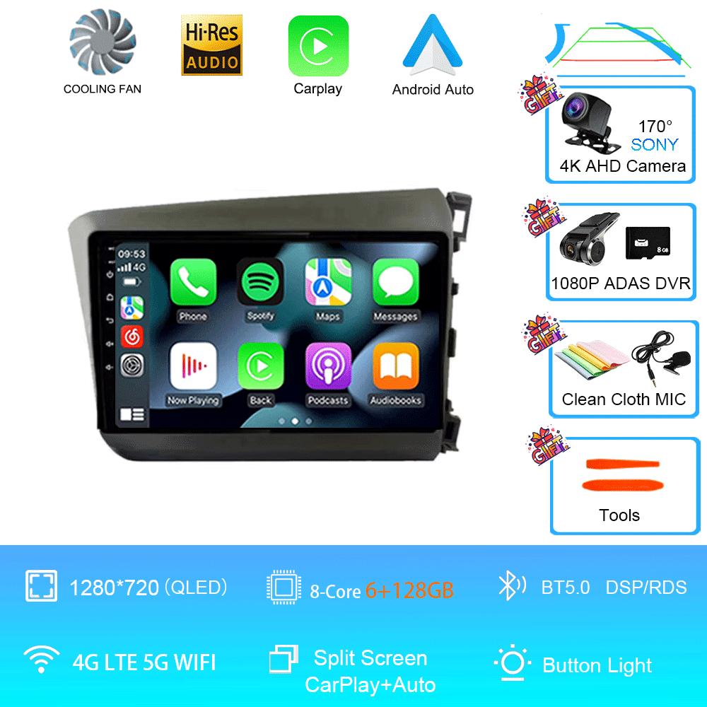 Car Radio Android 14 For Honda Civic 2012 2013 2014 2015 Stereo Wireless Carplay Multimedia Video Player Navigation GPS Wifi IPS