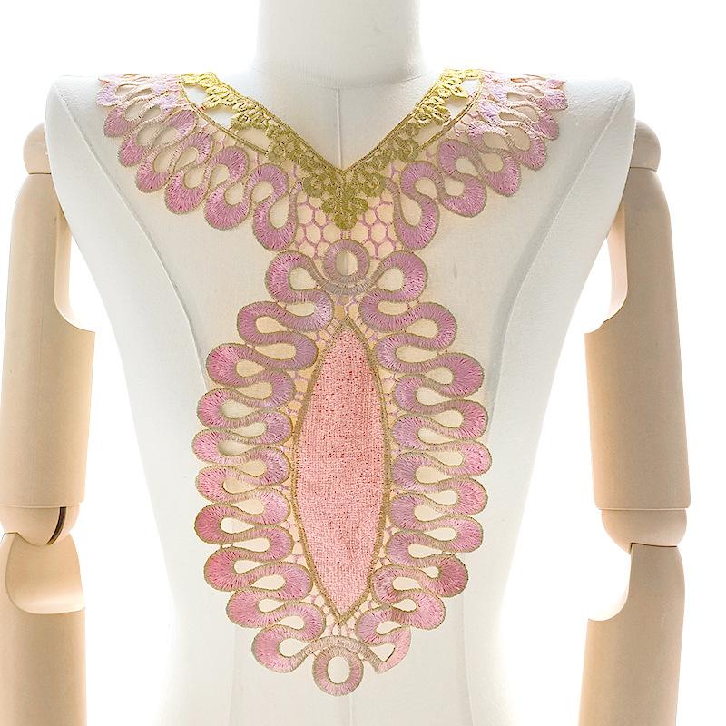 Color Heavy Industry Yarn-dyed Embroidered Collar, Gold Thread Embroidery, Large Fake Collar, Water-soluble Lace Collar, Hollow