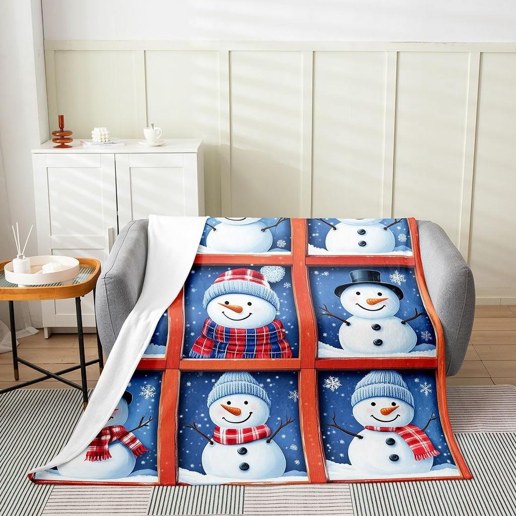 Snowman Winter Holiday Throw Blanket Festive Design for Living Room Decor Gift for Her CozyStyle180x250
