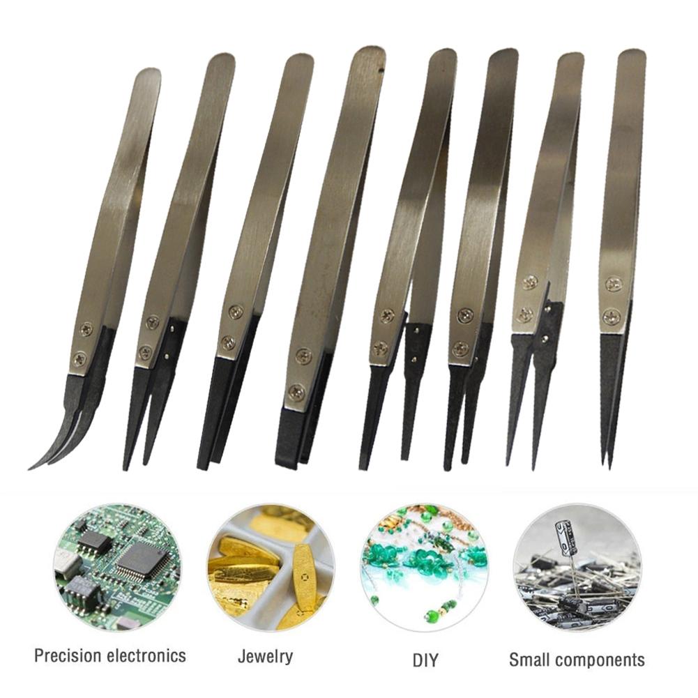 ESD Antistatische Pinzetten 116-130mm Industriepinzetten mit austauschbaren Kohlefaser-Spitzen für präzise elektronische Bauelemente