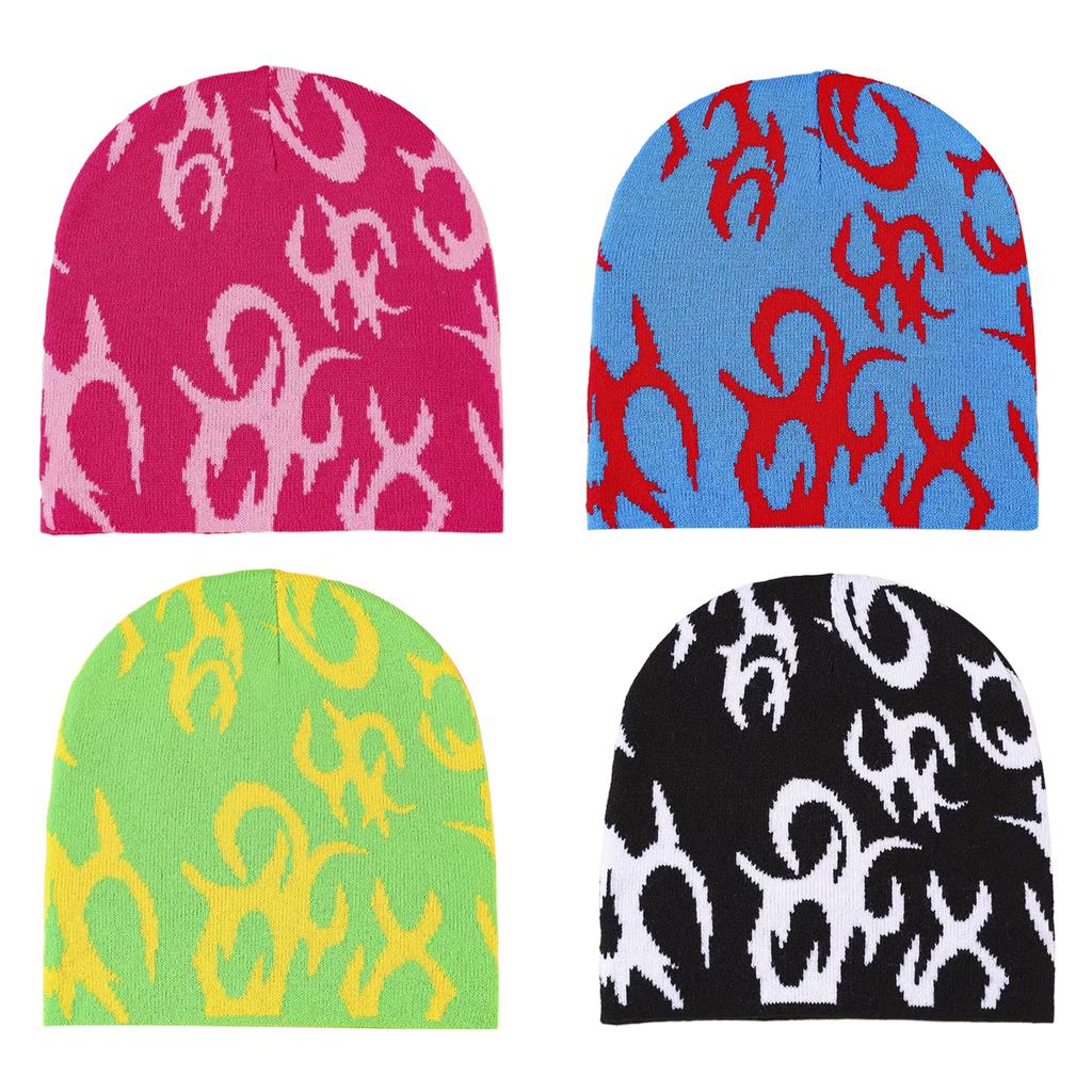 Jacquard Gothic Pattern Handmade Elastic Hat Soft Winter Warmer Knitted Hat Cold Winter Presents for Students Teenagers