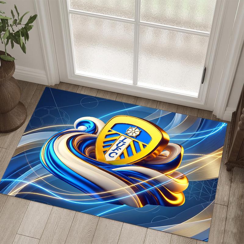Leeds United Fußball Design Kristall Samt Teppich Gemütlich Kein?Rutschfester Teppich mit Aufdruck für Schlafzimmer Wohnzimmer Eingang