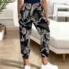 Women Plus Size Green Clover Printed Drawstring Waist Jogger Pants Side Pockets Cuffed Ankle